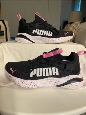 Puma Kids Black Sneakers with Pink Accents
